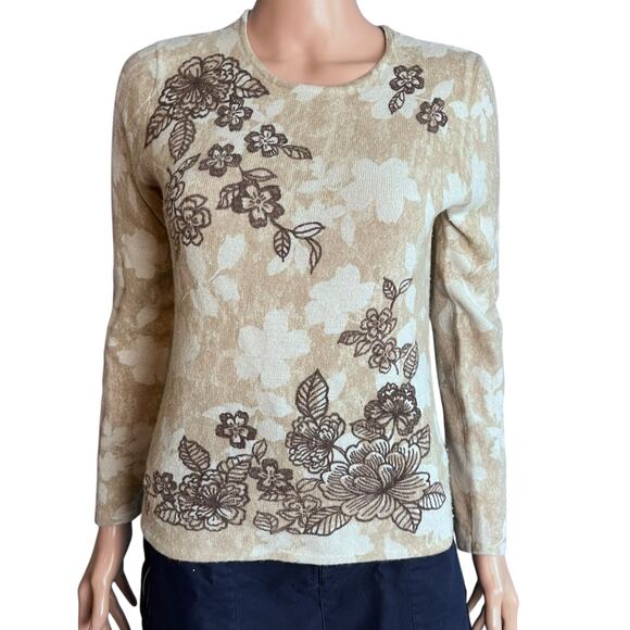 Carole Little Floral Lambs Wool Angora Rabbit Hair Sweater Small Comfort Luxe - Picture 1 of 4